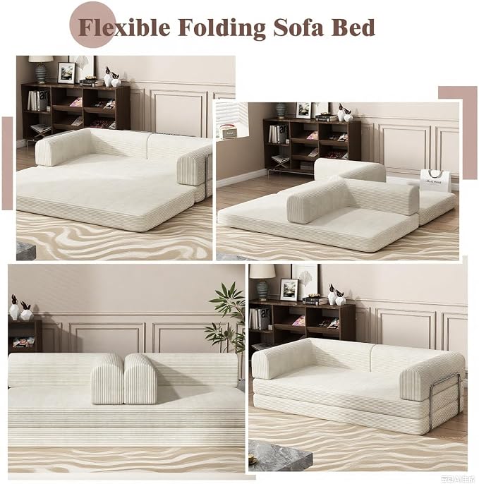 Garvee 78" Convertible Sleeper Sofa Bed, Plush Corduroy Futon Loveseat - Image 5