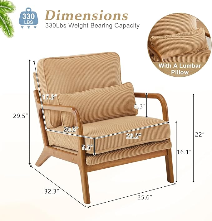 VINGLI Upgraded Premium Corduroy Accent Chairs Set of 2, Upholstered Arm Chair - Image 2