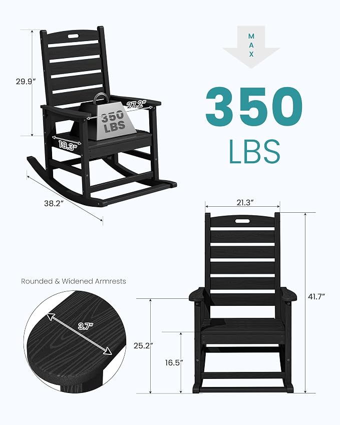 SERWALL Outdoor Rocking Chair Set of 2, Oversized Rocking Chair - Image 3