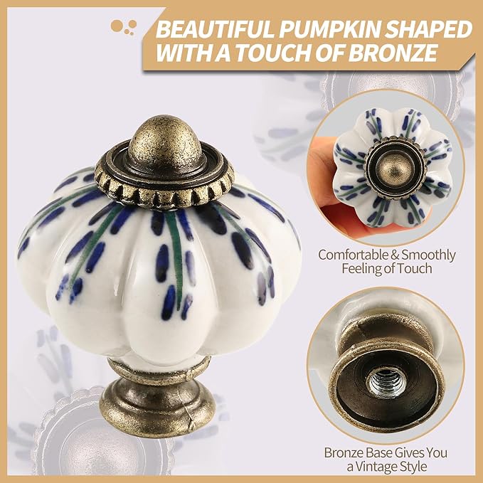 Ivory Pumpkin Knobs 2 Pack Ceramic Cabinet Knobs Vintage Drawer Pulls - Image 3