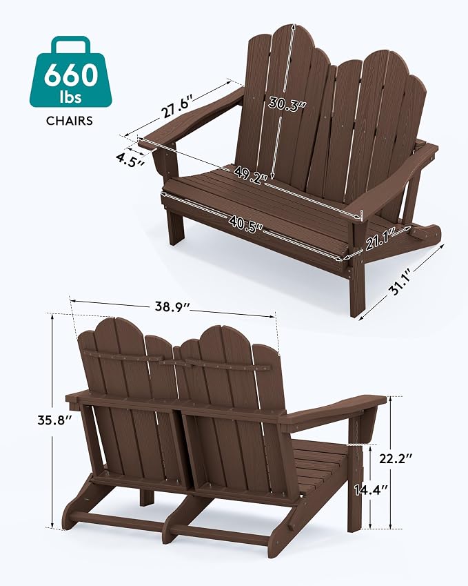 SERWALL Folding Adirondack Bench, HDPE All-Weather Adirondack Loveseat Set of 2 - Image 3