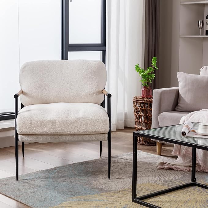 Ya-Home Mid-Century Accent Chair, Soft Armchair Sherpa Fabric Lounge Chair - Image 7