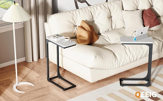 QEEIG Narrow C Shaped Side Table Set of 2 Living Room Sets Slim Couch Tray - Image 7