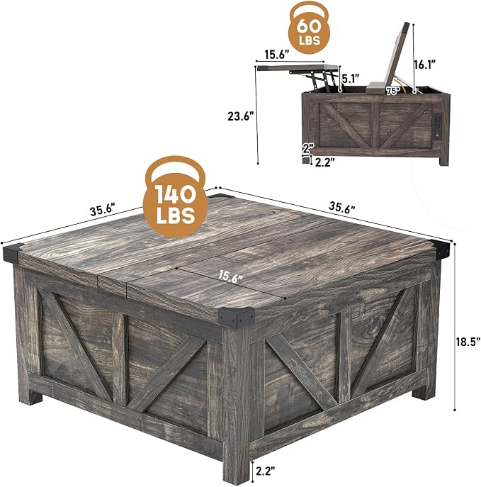jimeimen Farmhouse Lift Top Coffee Table - Image 2