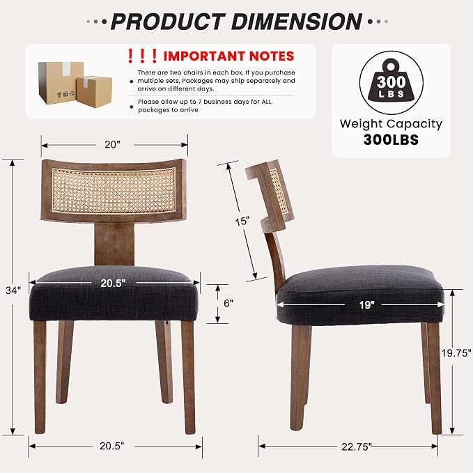 HNY Mid Century Modern Rattan Dining Chairs Set of 4, Farmhouse Linen - Image 2