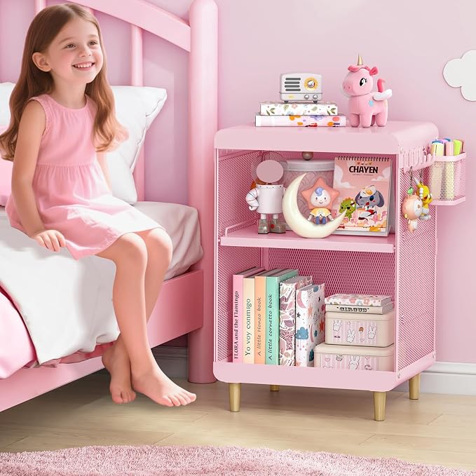 SYKIARIOL Kids Nightstand for Girls, Metal Bedside Table - Image 2