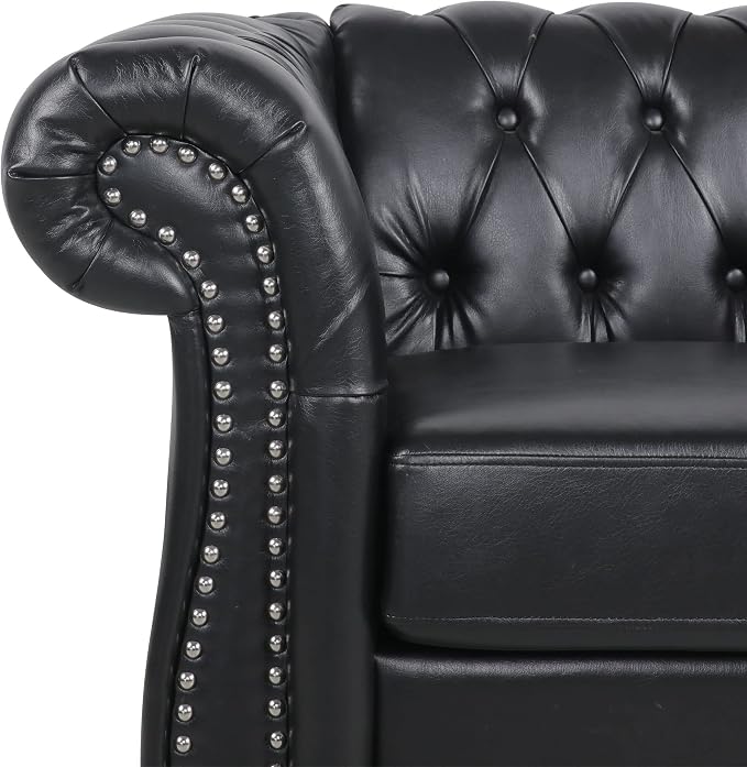 LEVNARY Leather Upholstered Armchair, Mid-Century Modern Single Sofa Chair - Image 5