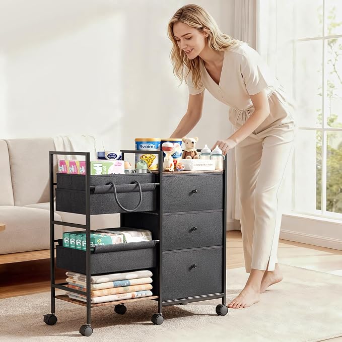 2-in-1 Baby Diaper Caddy Organizer and Storage-3 Tier Rolling Baby Cart - Image 8