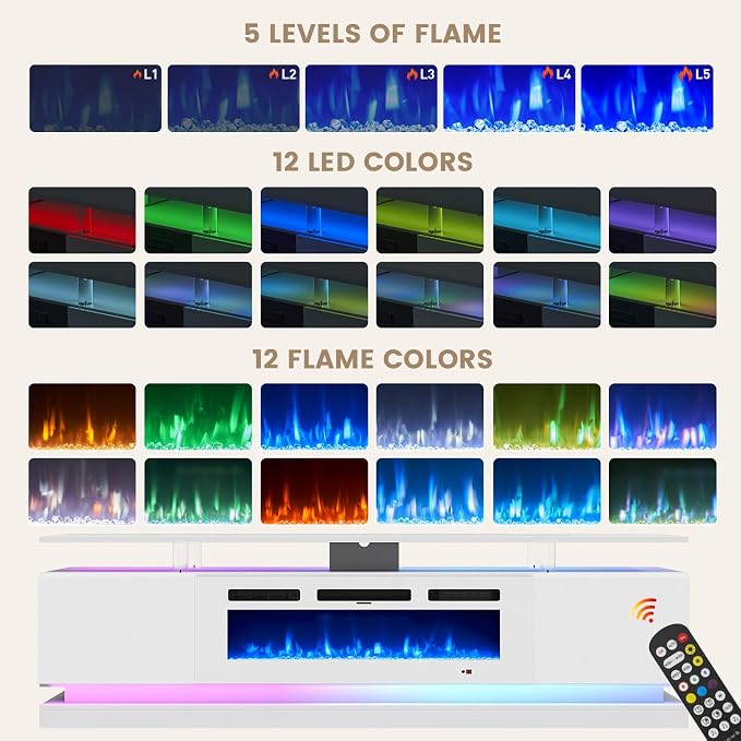 3-Piece Modern Living Room Table Set, Includes High Gloss 70" Fireplace TV - Image 5