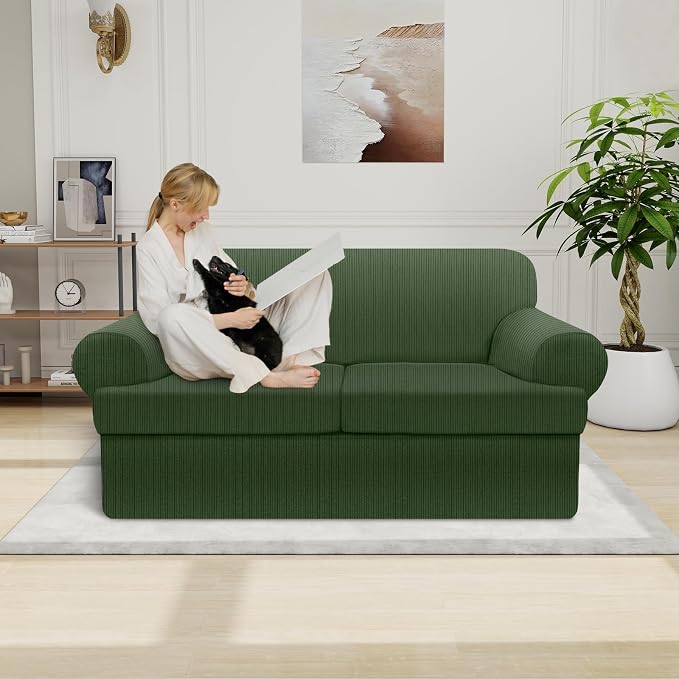 Waterproof Loveseat Cover 3-Piece Set Striped Slipcover - Image 2
