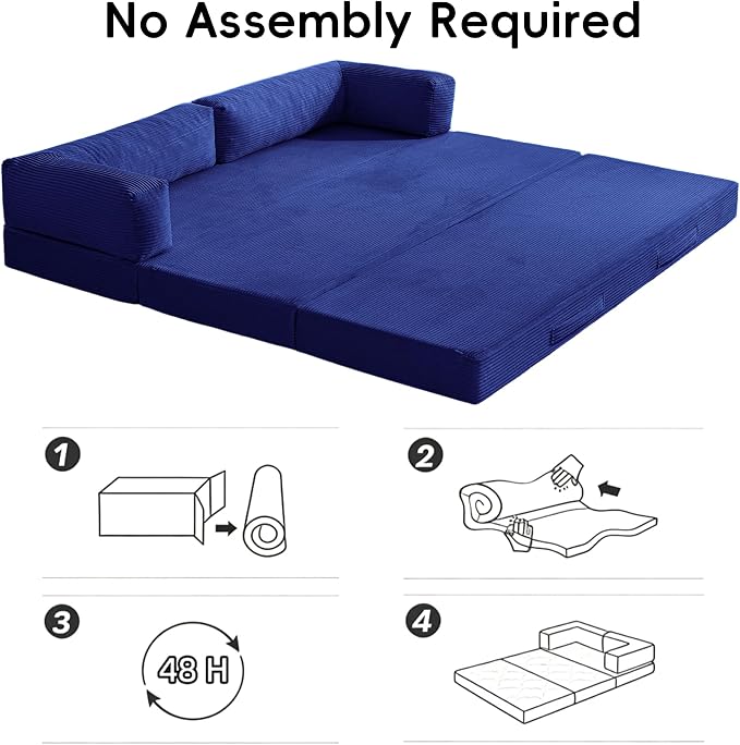 5-in-1 Convertible Sofa Bed, Corduroy Futon Couch Sleeper - Image 7
