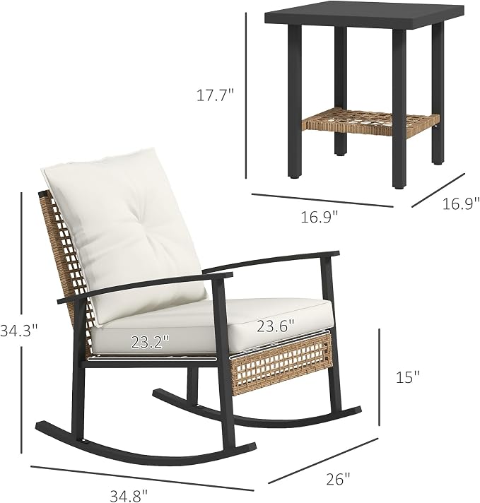 Outsunny 3 Pieces Rocking Wicker Outdoor Bistro Set, Rattan Patio Furniture Set - Image 6