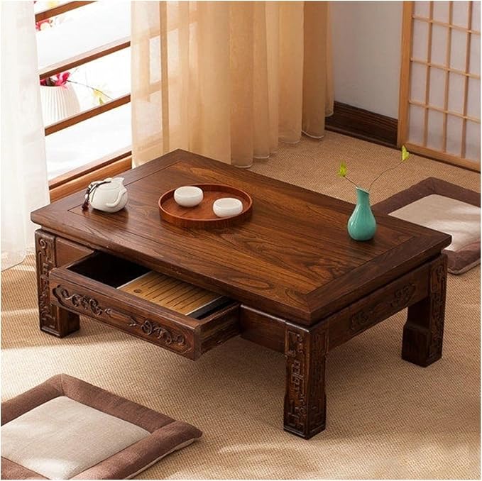 Solid Wood Japanese Floor Table, Tatami Style Rectangular Coffee Table by Unknown
