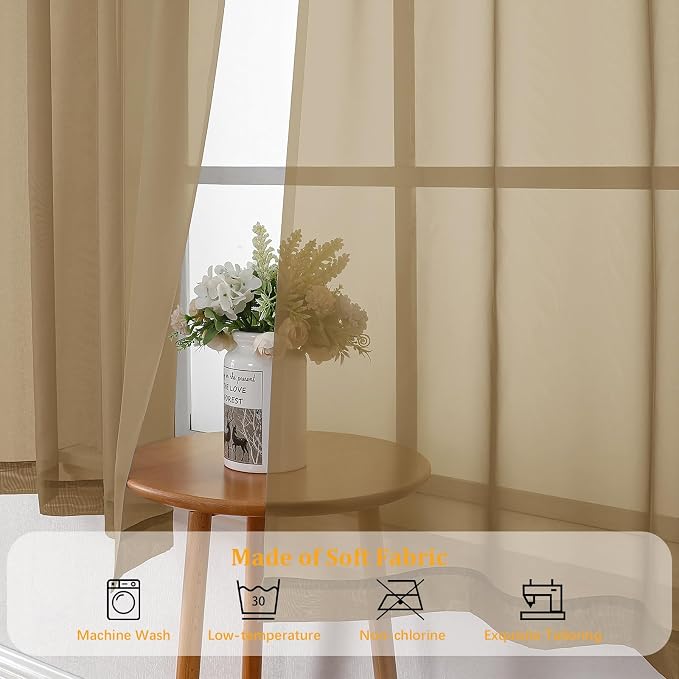 Gwine Taupe Sheer Curtains 84 Inches Long 2 Panels Set - Image 7