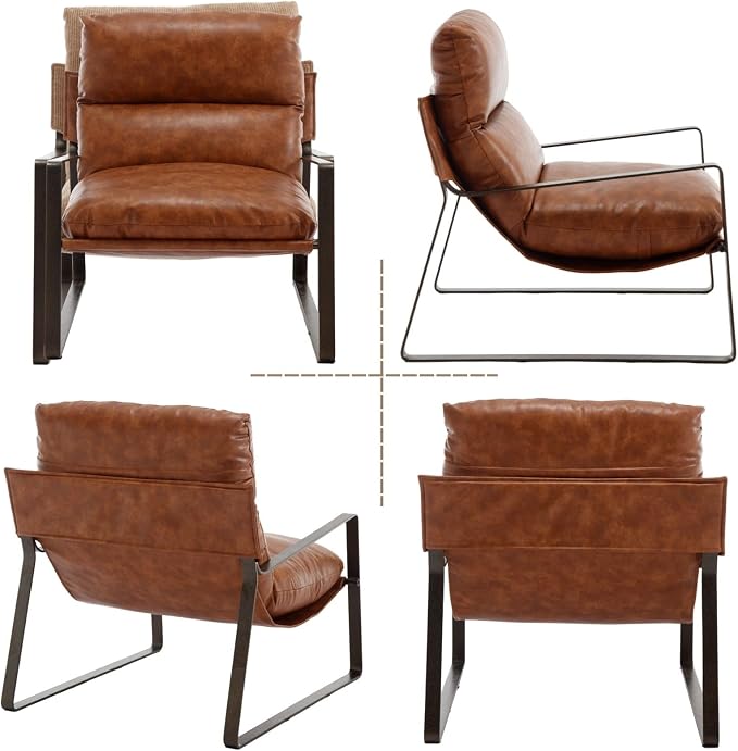 LukeAlon Modern PU Leather Accent Armchair, Upholstered Lounge Chair - Image 9