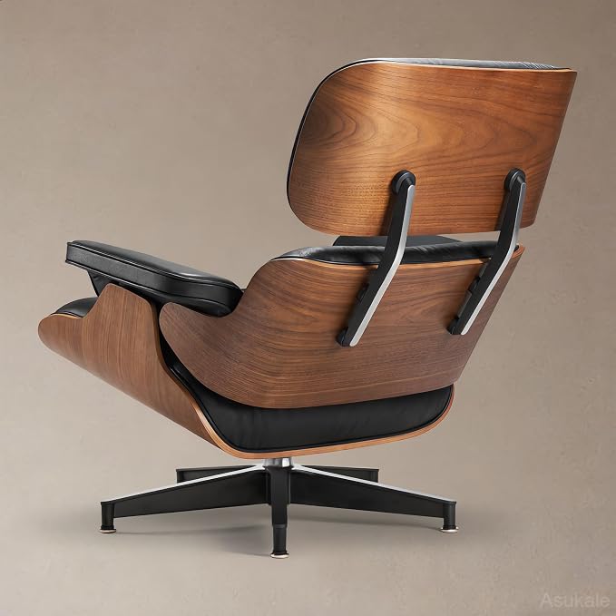 Top Black Grain Leather, Mid Century Chaise Lounge Chair and Ottoman, Leather - Image 8