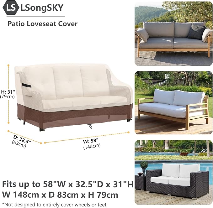 Outdoor 2-Seater Loveseat Cover, Patio Sofa Covers Fits up to 58W x 32.5D x 31H - Image 3