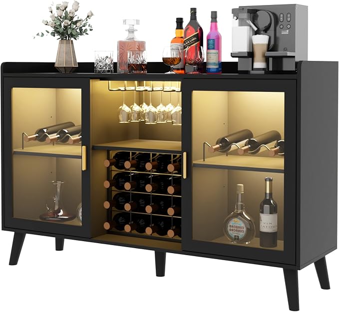 Auromie Wine Bar Cabinet with Led Light, Home Coffee Cabinet with Wine and by AuromieDirect