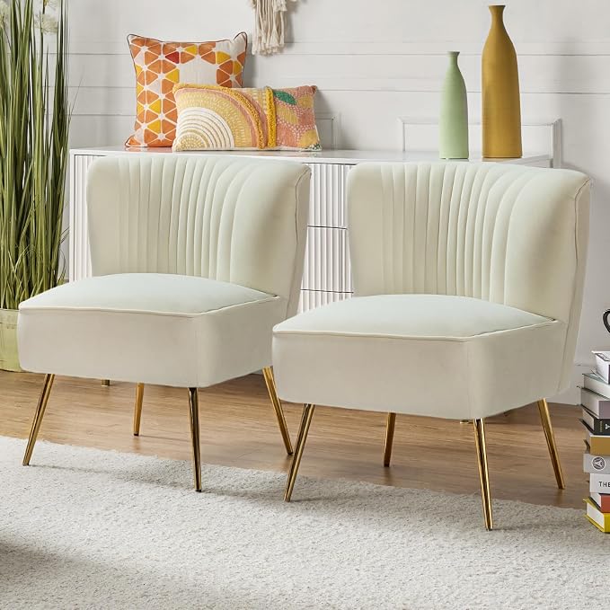 HULALA Home Velvet Accent Chair Set of 2, Modern Armless Upholstered Side Chair by HULALAHOME