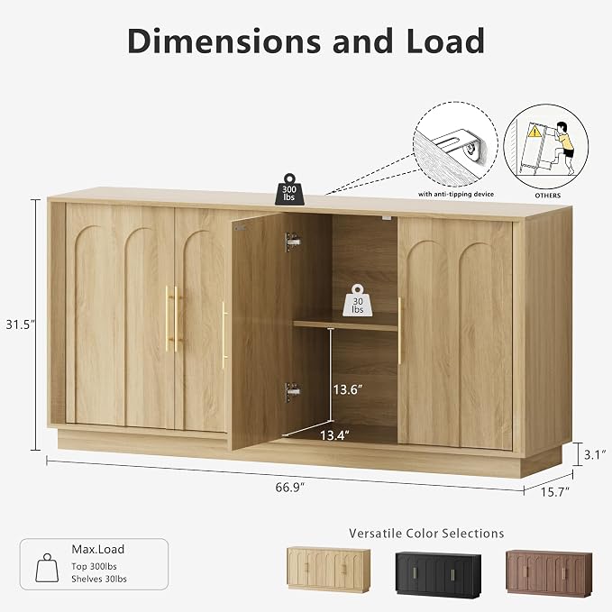 FORTUNETEC Sideboard Buffet Cabinet - Image 2