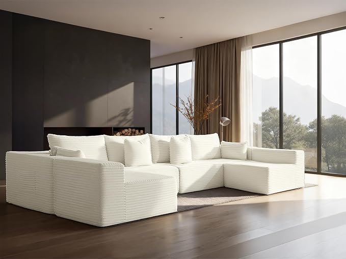 138" Cloud Sectional Couch, Comfort U Shaped Sofa by VYUXWO