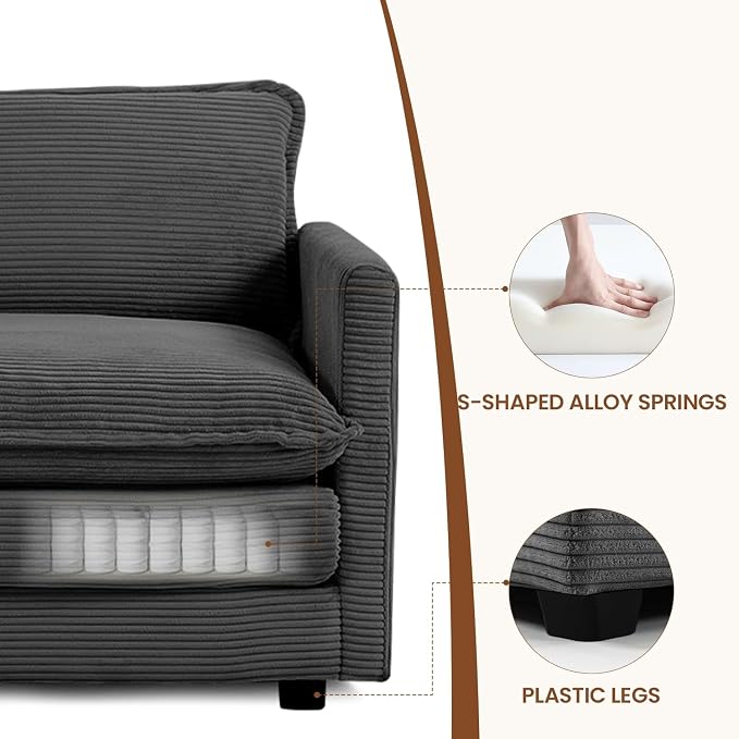 ROWHY Single Armchair with Ottoman, Modern Corduroy Cloud Couch with - Image 4