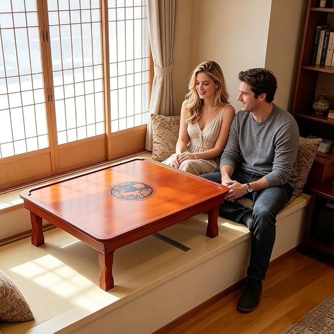 SH-tables Folding Coffee Table, Korean Tatami Low Wooden Table, Hand-Painted - Image 6