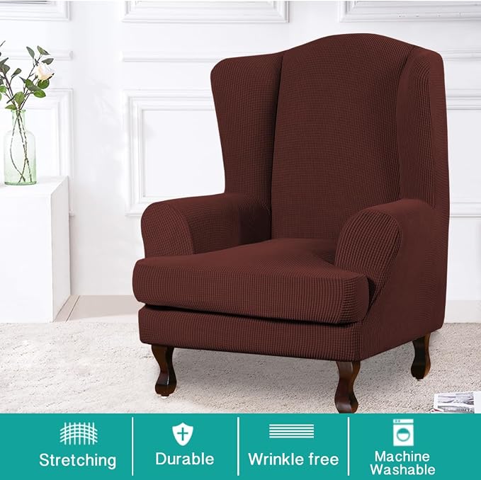Turquoize Wingback Chair Covers 2 Piece Wing Chair Slipcover Stretch Slipcovers - Image 2
