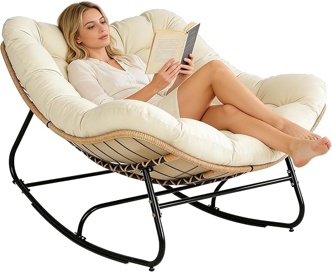 SUNCROWN Oversized Wicker Rocking Chair Indoor Outdoor, 450 LBS Heavy Duty by HOME