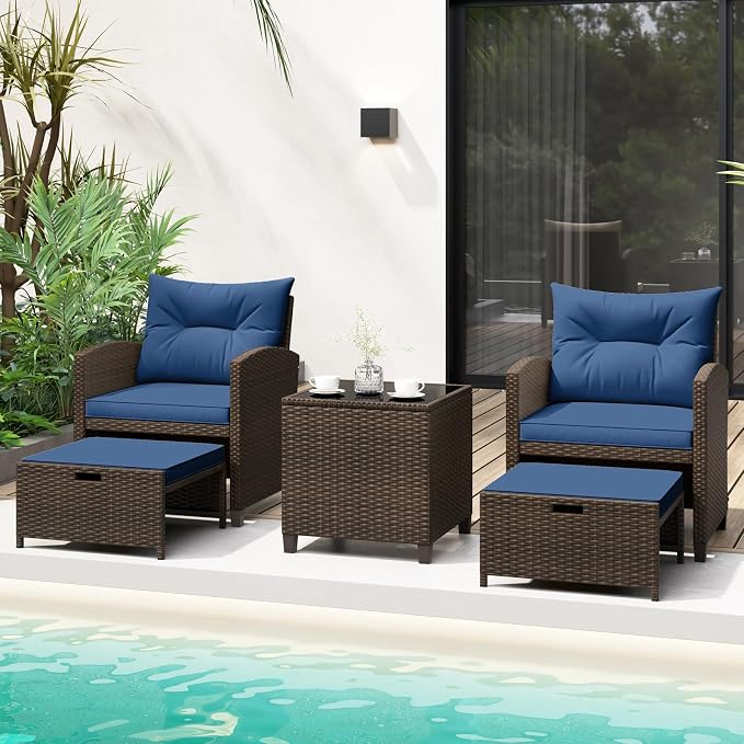 Tangkula 5 Pieces Patio Conversation Set, PE Wicker Rattan Outdoor Furniture Set - Image 2
