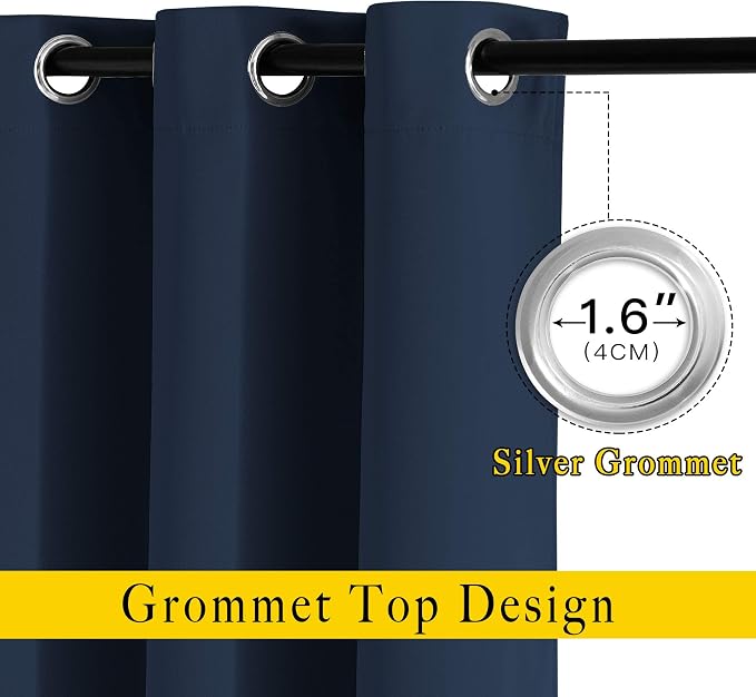 NICETOWN Navy Blue Blackout Curtains 102 inch Length, Grommet Energy Saving - Image 2