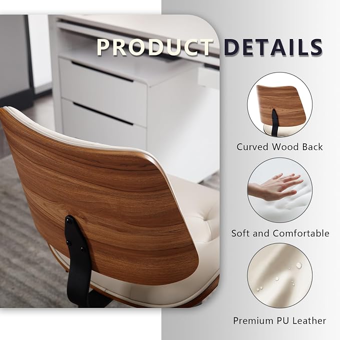 Armless Home Office Chair with Wheels, PU Leather Adjustable Height Computer - Image 5