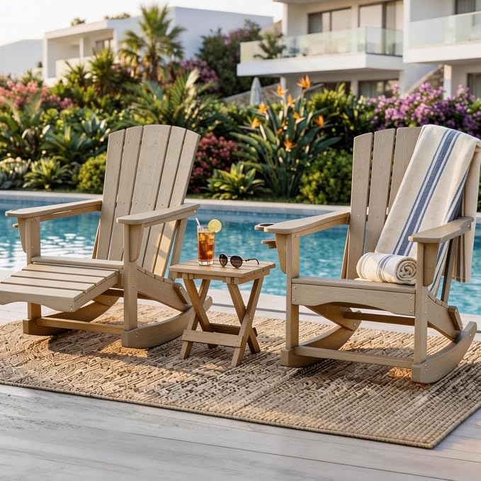Adirondack Rocking Chair with Retractable Ottoman, Outdoor Folding Adirondack - Image 2
