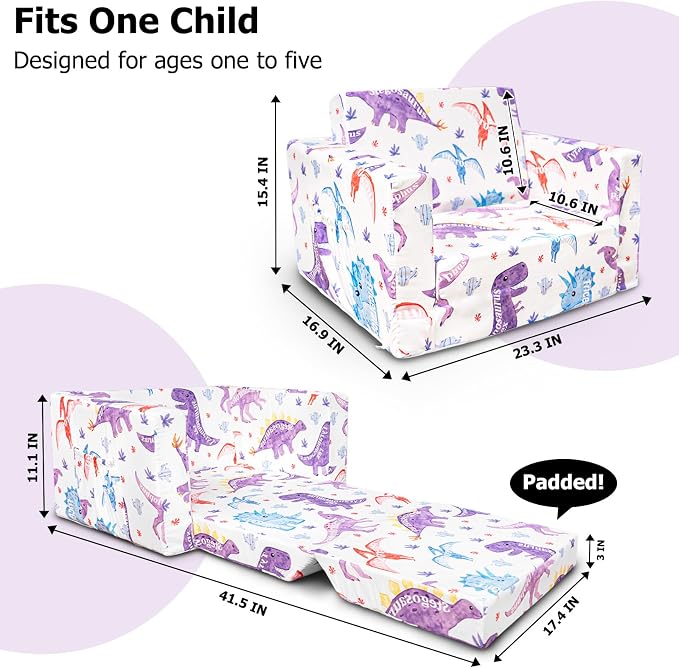 Kids Couch, 2-in-1 Kids Fold Out Couch, Convertible Sofa to Lounger - Image 2