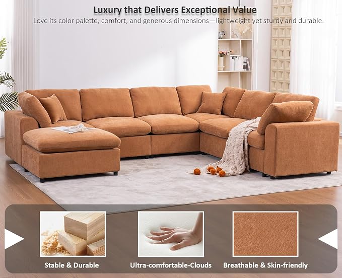 Oversized Modular Sectional Sofa Couch, Large 7 Seater Corner Sofa Modern U - Image 4