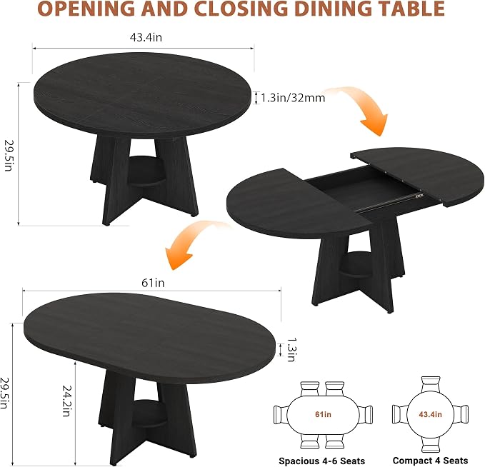 Extendable Dining Table, Round Kitchen Dining Room Dinner Table - Image 2