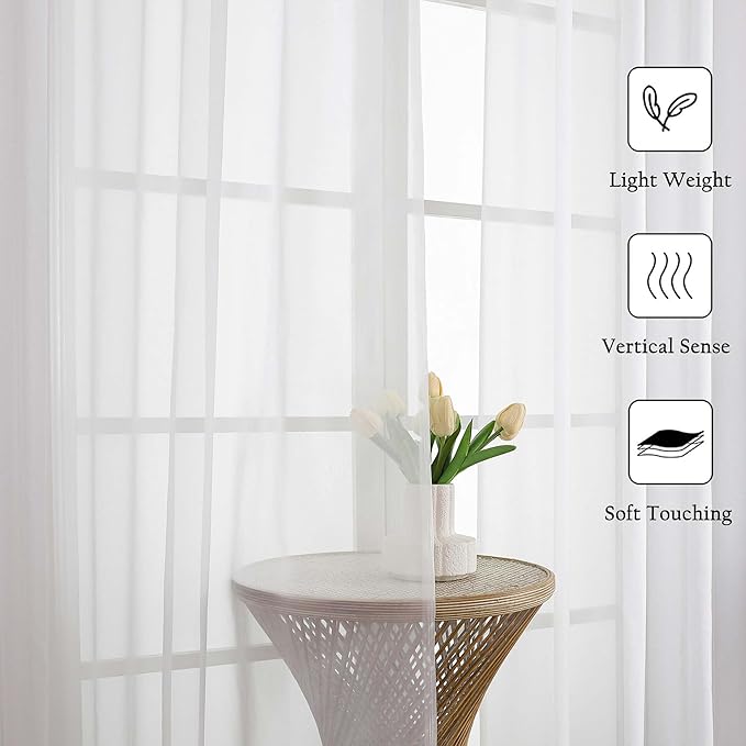 Lecloud White Sheer Curtains 78 Inches Long 2 Pcs, Elegant Window Treatments - Image 5