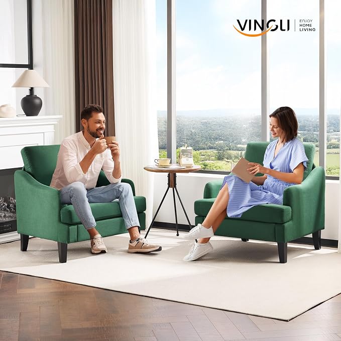 VINGLI Linen Fabric Accent Chairs Set of 2, Comfy Sofa Chair Living Room - Image 9