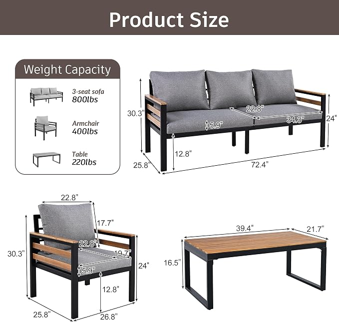 VilroCaz 4-Piece Outdoor Patio Furniture Sectional Sofa Set - Image 3