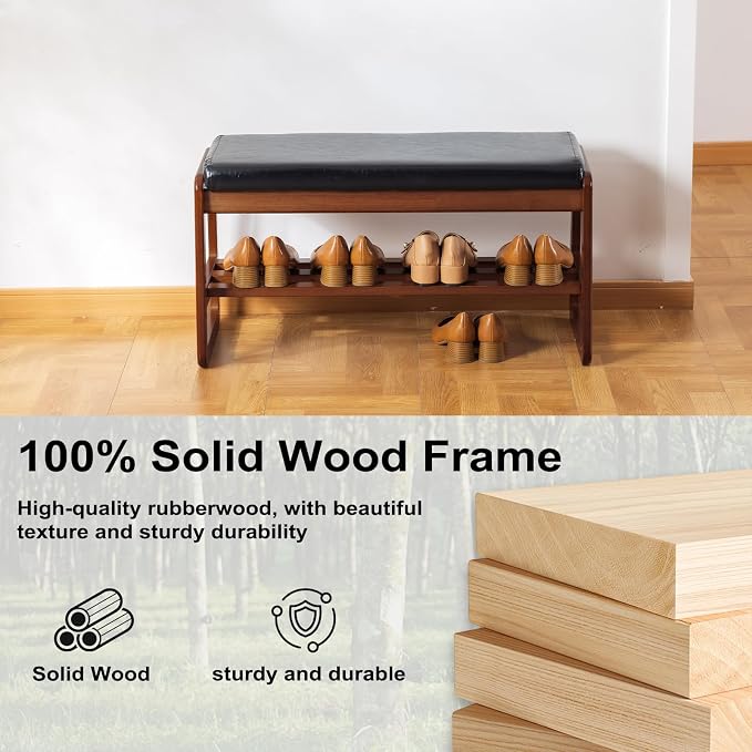 SOBIBO Solid Wood Shoe Bench, 2-Tier Wooden Entryway Bench, Modern Shoe Rack - Image 5