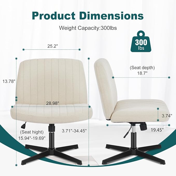 OLIXIS Criss Cross Legged Chairs Armless No Wheels Wide Seat Height Adjustable - Image 2