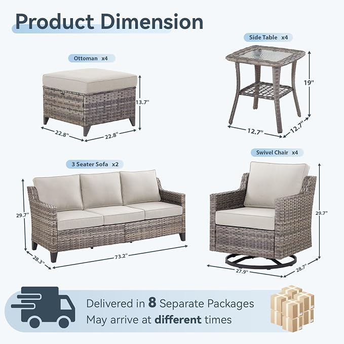 14 Piece Patio Furniture Set-High Back Outdoor Furniture Set Sectional Sofa - Image 8
