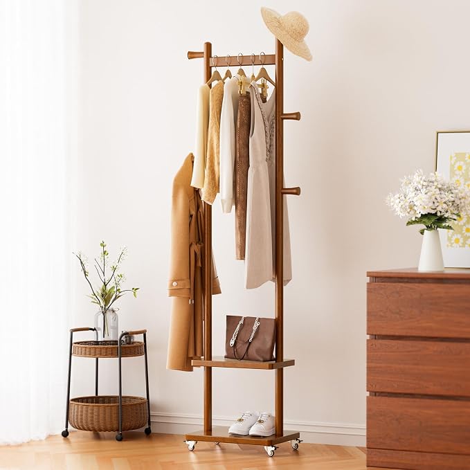 Solid Wood Coat Rack Freestanding Clothing Rack by Taitiy