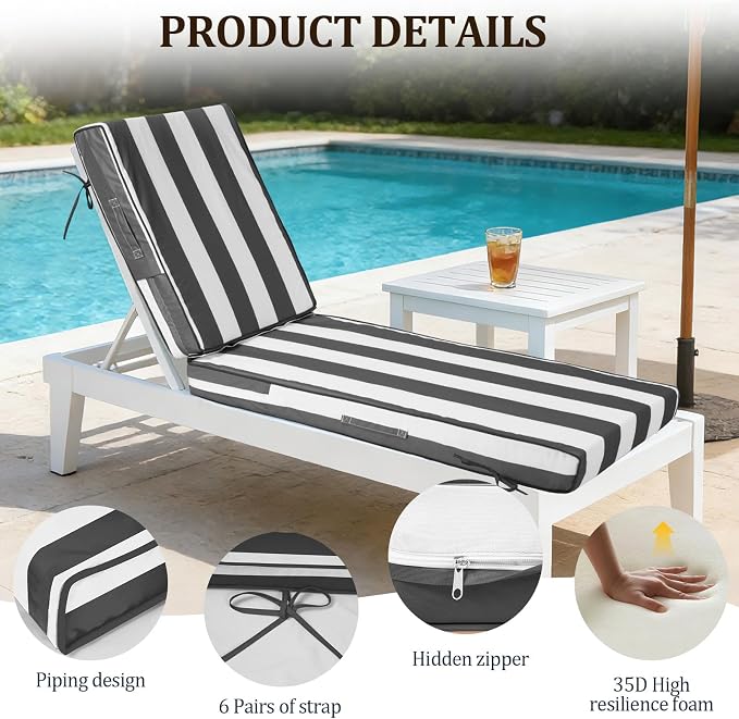 80x26x4in Lounge Cushions for Outdoor Furniture, Outdoor Lounge Chair Cushions - Image 5