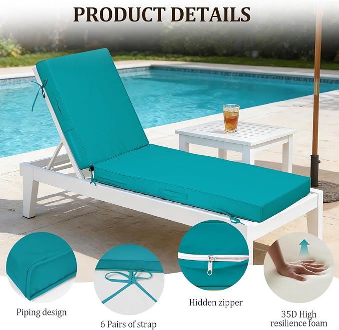 72x21x4in Lounge Cushions for Outdoor Furniture, Outdoor Lounge Chair Cushions - Image 5