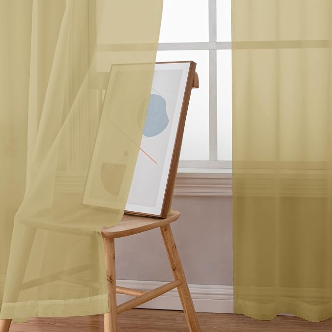 Simplebrand Gold Short Sheer Kitchen Cafe Curtains 36 x 36 Inch, 2 Panels - Image 4