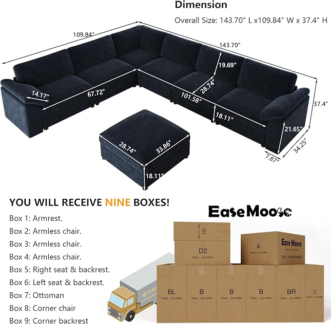 EASE MOOSE Oversized Sectional Modular Sofa, Modern Comfort L Shape Sectional - Image 2
