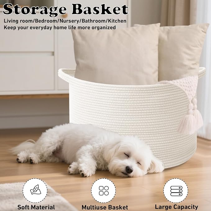 115L Extra Large Woven Cotton Rope Blanket Basket - Image 6