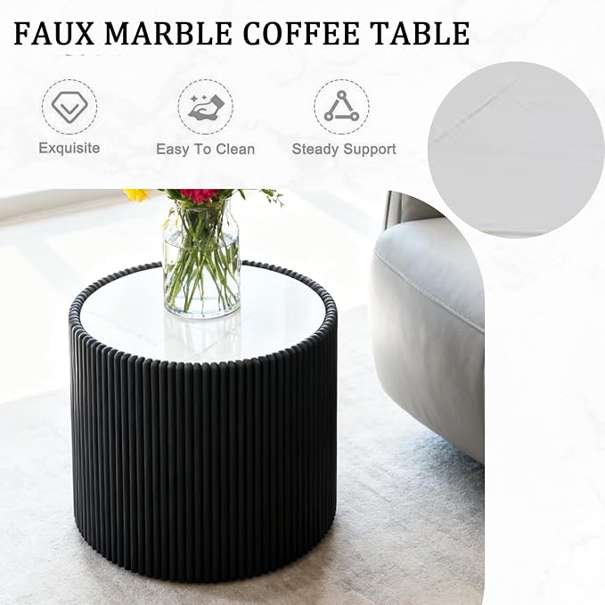 Round Marble Coffee Table Set of 2, 2 Piece White Coffee Table and End Table Set - Image 6