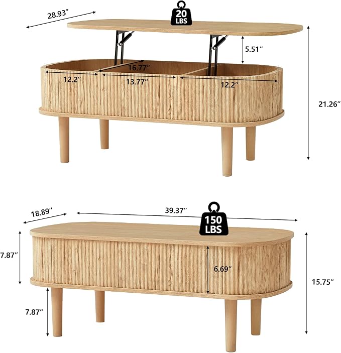 Fully Assembled Fluted Lift Top Coffee Table - Image 2